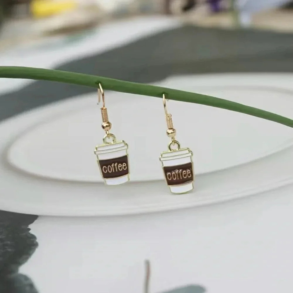Coffee Cup Pendant Dangle Earrings NEW